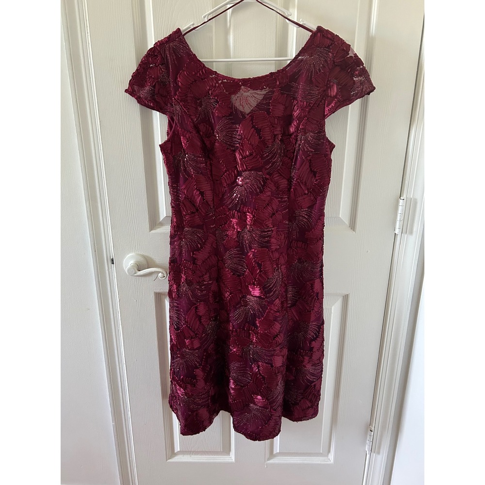 Alex Evenings Sangria Rosette Sequin Cocktail Dress Petite 14P